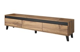 Meuble TV Silvigo / Couleur : Chêne artisan / Anthracite / 200 x 42 x 53,5 cm / 3 tiroirs / Design sans Poignées / Meuble TV