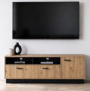 Meuble TV Kelvizo / Couleur : Chêne artisan / Anthracite / 200 x 42 x 53,5 cm / 5 compartiments / 1 porte / 1 grande porte basculante / Meuble TV / Robuste et durable