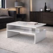 Table basse Polien 5 / Couleur : Blanc brillant / Grand plateau / Forme géométrique / Facile d'entretien et robuste / Table de salon / 70 x 40 x 41,4 cm / Table de salon