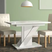Table à rallonges Ventio / Couleur : Blanc brillant / Plateau robuste / 120-160 x 80 x 75 cm / Finition laquée haut de gamme / Pour 4 à 6 personnes / Piètement en forme de Z