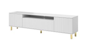 Meuble TV Cieneguillas 07 blanc | Façade rainurée | Pieds dorés | Push-to-open | 54 x 200 x 40 cm