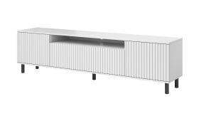 Meuble TV Cienequillas 08 blanc | Façade rainurée | Pieds noirs | Push-to-open | 4 compartiments | 54 x 200 x 40 cm
