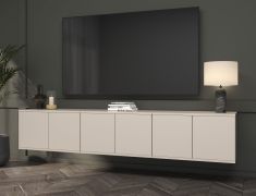 Meuble bas TV / Cachemire / Fonction Push-to-open / 6 portes / 12 compartiments / 210 x 40 x 40 cm / Peut être monté en suspension ou debout / Tableau TV