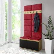Penderie avec banc rembourré 1 m | 8 paires de chaussures | Artisan/Noir/Ruby Red | 215 x 100 x 40 cm | 6 crochets | 4 grands compartiments