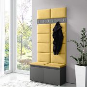 Penderie avec assise rembourrée | Graphite & Naples Yellow | 215 x 100 x 40 cm | Rangement chaussures 8 paires | 6 patères | 4 compartiments