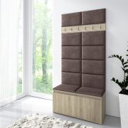 Meuble d’entrée avec assise matelassée | Rangement 8 paires de chaussures | Sonoma chêne/Dark Brown | 215 x 100 x 40 cm | 6 patères
