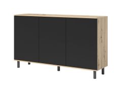 Commode design épuré Zapopan 09 | Chêne Artisan / Noir | 3 portes | 98 x 150 x 40 cm | 6 compartiments