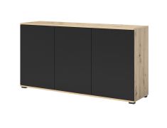 Commode pour le hall d'entrée Zapopan 10, trois portes, dimensions : 88 x 150 x 40 cm, Couleur : Chêne Artisan / Noir, design simple et moderne, six compartiments