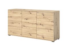 Commode simple avec trois portes Zapopan 07, six compartiments, Couleur : Chêne Artisan, trois étagères en bois, dimensions : 88 x 150 x 40 cm, facile à combiner