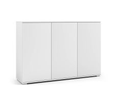 Commode moderne à trois portes Zapopan 13, six compartiments, Couleur : Blanc, Design élégant, Matériaux de qualité, dimensions : 88 x 150 x 40 cm, pour le hall d'entrée