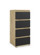 Commode étroite Zapopan 17 | 4 tiroirs | Design épuré | Chêne Artisan / Noir | 88 x 30 x 40 cm