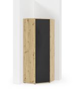 Armoire d'angle avec Fonction push-to-open Zapopan 53, Couleur : Chêne Artisan / Noir, cinq casiers, dimensions : 185 x 70 x 70 cm, deux tringles à vêtements