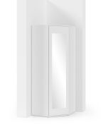 Armoire d'angle moderne avec porte miroir Zapopan 49, Fonction push-to-open, cinq casiers, Couleur : Blanc, dimensions : 185 x 70 x 70 cm, deux tringles à vêtements, pour penderie