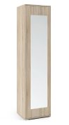 Armoire avec fonction push-to-open Zapopan 38, une porte miroir, Couleur : Chêne de Sonoma, Dimensions : 185 x 45 x 40 cm, une tringle à vêtements coulissante