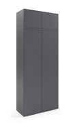 Armoire à portes battantes avec fonction Push-to-open Zapopan 33, avec rehausse d'armoire, couleur : graphite, quatre compartiments, fonction Push-to-open, Dimensions : 225 x 90 x 40 cm