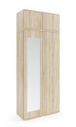 Armoire vestiaire avec une porte miroir Zapopan 31, quatre compartiments, Couleur : Chêne de Sonoma, avec rehausse d'armoire, Dimensions : 225 x 90 x 40 cm, facile à combiner