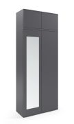 Armoire avec penderie Zapopan 30, deux portes basculantes, couleur : graphite, dimensions : 225 x 90 x 40 cm, quatre compartiments, deux tringles à vêtements coulissantes