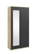 Armoire à deux portes Zapopan 21, Couleur : Chêne Artisan / Noir, deux tringles à vêtements coulissantes, dimensions : 185 x 90 x 40 cm, une porte miroir