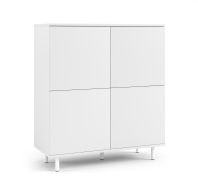 Commode simple avec Fonction push-to-open Zapopan 95, Couleur : Blanc, Pieds : Noir, dimensions : 112 x 100 x 40 cm, quatre portes, huit compartiments