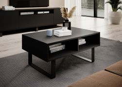 Table basse sombre Zapopan 135, Couleur : Noir, deux compartiments, design simple et moderne, dimensions : 40 x 90 x 50 cm, de haute qualité, pour le salon