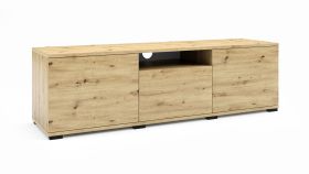 Armoire TV / Meuble TV avec Fonction push-to-open Zapopan 98, Couleur : Chêne Artisan, Dimensions : 42 x 150 x 40 cm, Quatre compartiments, Trois portes, Bonne finition