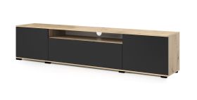 Meuble TV moderne avec trois portes Zapopan 113, un trou pour le câble, bonne finition, très stable et durable, Couleur : Chêne Artisan / Noir, Dimensions : 42 x 180 x 40 cm