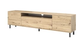 Meuble TV mural Zapopan 123 | Push-to-open | 1 passe-câbles | Chêne Artisan | 42 x 200 x 40 cm | 4 compartiments | Design moderne