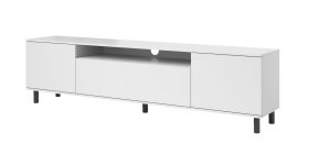 Meuble TV mural Zapopan 132 blanc | Push-to-open | 42 x 200 x 40 cm | Espace de rangement | Passe-câble