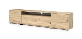 Elégant meuble TV Zapopan 122, Fonction push-to-open, Couleur : Chêne Artisan, dimensions : 42 x 200 x 40 cm, un trou pour le câble, une porte basculante, pour le salon