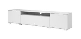 Meuble TV simple / Armoire TV Zapopan 131, quatre compartiments, Fonction push-to-open, Couleur : Blanc, dimensions : 42 x 200 x 40 cm, un trou pour le câble, pour le salon