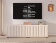 Meuble TV / Cachemire / 4 portes battantes / 4 compartiments / 140 x 40 x 42 cm / Fonction push-to-open / Meuble TV / Design à lamelles / Pour le salon