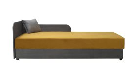 Lit d’appoint / Banquette Lobatos 65 | Gris & Jaune | Bonellfederkern | Tête de lit gauche | 80 x 195 cm | Grand espace de rangement