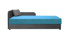 Canapé-lit avec rangement Lobatos 103 | Gris/Bleu | Couchage 80 x 195 cm | Tête à gauche