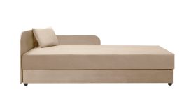 Lit de jour / Lit d'appoint avec rembourrage confortable Lobatos 83, Couleur : Beige, coussins inclus, surface de couchage : 80 x 195 cm, espace de rangement, tête de lit à gauche