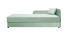 Lit de jour / Lit simple avec coussins Lobatos 108, couleur : menthe, surface de couchage : 80 x 195 cm, suffisamment d'espace de rangement, ressorts Bonell, tête de lit à droite