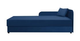 Lit d'appoint confortable / Lit de jour avec grand espace de rangement Lobatos 74, Couleur : Bleu foncé, tête de lit à droite, surface de couchage : 80 x 195 cm, coussins inclus, canapé-lit