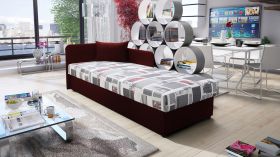 Lit de jour / Lit simple avec grand espace de rangement Lobatos 55, Couleur : Rouge, lit d'appoint, canapé-lit, surface de couchage : 80 x 195 cm, tête de lit à gauche, rembourrage confortable