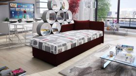 Lit de jour neutre / Lit d'appoint avec paroi latérale Lobatos 56, Couleur : Rouge, Surface de couchage : 80 x 195 cm, tête de lit à droite, espace de rangement inclus, pour chambre d'amis