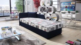 Lit de jour avec rangement Lobatos 51 | Bleu élégant | Tête de lit à gauche | 80 x 195 cm | Idéal pour chambre d’amis