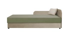 Lit d'appoint / Lit de jour Lobatos 92, tête de lit à droite, avec coussins, Couleur : Beige / Vert, ressorts Bonell, Surface de couchage : 80 x 195 cm, espace de rangement rabattable, pour chambre d'amis