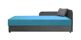 Lit banquette moderne avec matelas à ressorts Bonell | Lobatos 44 | Gris/Bleu | Tête de lit à droite | 90 x 195 cm