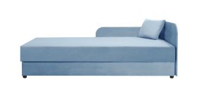 Lit de jour / Lit d'appoint Lobatos 18, Couleur : Bleu clair, tête de lit à droite, espace de rangement escamotable, couchage : 90 x 195 cm, coussins inclus, ressorts Bonell
