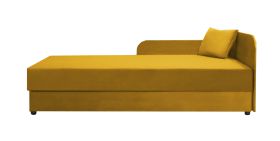 Lit d'appoint / Lit de jour Lobatos 26, avec coussins, tête de lit à droite, Couleur : Jaune, espace de rangement rabattable, Surface de couchage : 90 x 195 cm, ressorts Bonell