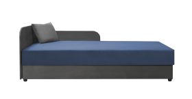 Lit de jour / Lit d’appoint avec tête de lit à gauche Lobatos 19 | Gris/Bleu | Rangement intégré | 90 x 195 cm | Pour chambre d’amis