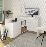 Bureau d'angle / Blanc / Fonction push-to-open / Surface de travail de 120 cm / Dimensions : 124 x 120 x 54 cm / 3 tiroirs / Fonctionnel et élégant / 2 compartiments / Pour le bureau