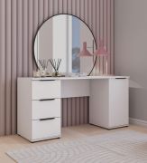 Bureau / Blanc / Fonction push-to-open / 1 porte battante / 160 cm de surface de travail / Dimensions : 160 x 52 x 78 cm / 2 tiroirs / fonctionnel et élégant / 2 compartiments / pour le bureau
