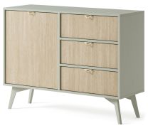 Commode étroite Crewe 04, Couleur : Eucalyptus / Chêne - Dimensions : 80 x 106 x 38 cm (H x L x P)