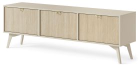 Meuble TV bas 3 abattants Crewe 12 | Beige & Chêne | 52 x 158 x 38 cm | Design moderne