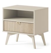 Table de chevet sobre Crewe 07, Couleur : Beige / Chêne - dimensions : 54 x 54 x 38 cm (h x l x p)