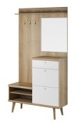 Vestiaire Ladybarn 01 de style moderne, Couleur : Chêne Riviera / Blanc - Dimensions : 200 x 110 x 34 cm (h x l x p), avec trois crochets et trois tiroirs